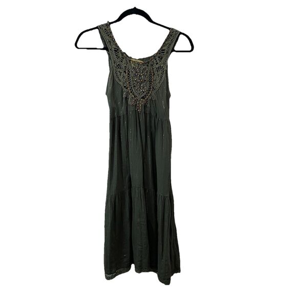 Free People Dress Womens Size 6 Olive Green Beaded Boho Crochet Sleeveless - Picture 1 of 12